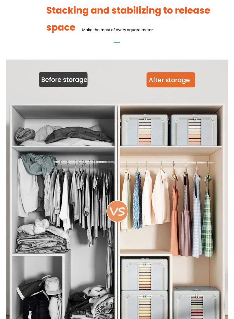 NIBEMINENT 3 Pack Total 198L Wardrobe Clothes Organizer，Foldable Clothing Storage Boxes，Stackable Drawer Organizers,with Metal Frames，Handles，Transparent Windows, and Double Zippers，for Clothes, Jeans, Pants, Sweaters, Dresses - Image 3